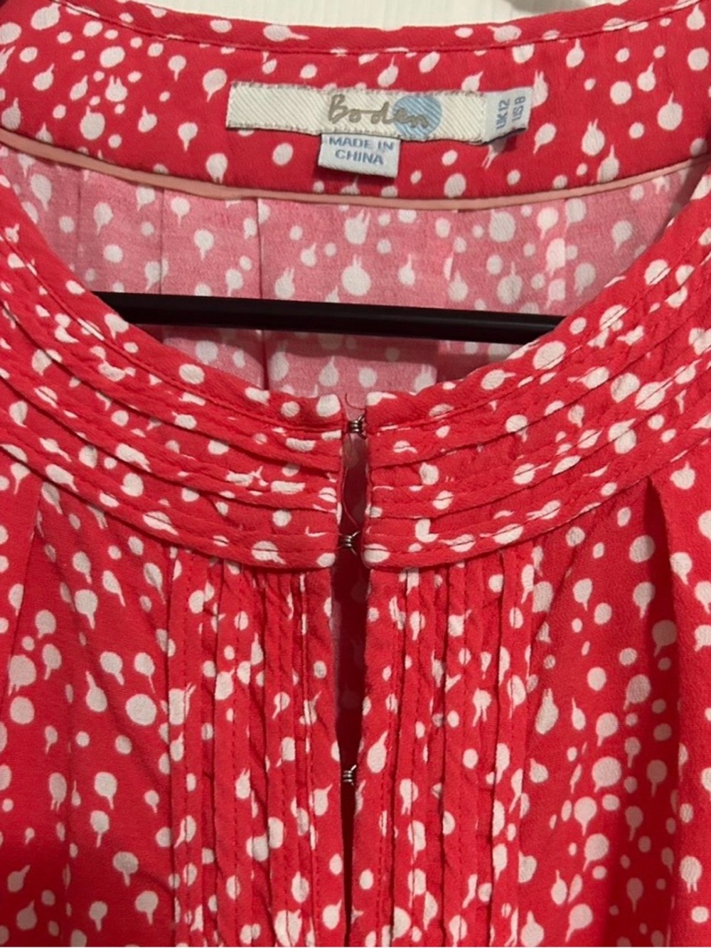 Boden Coral and White Dot Long-Sleeve Peasant Blouse - Picture 2 of 5